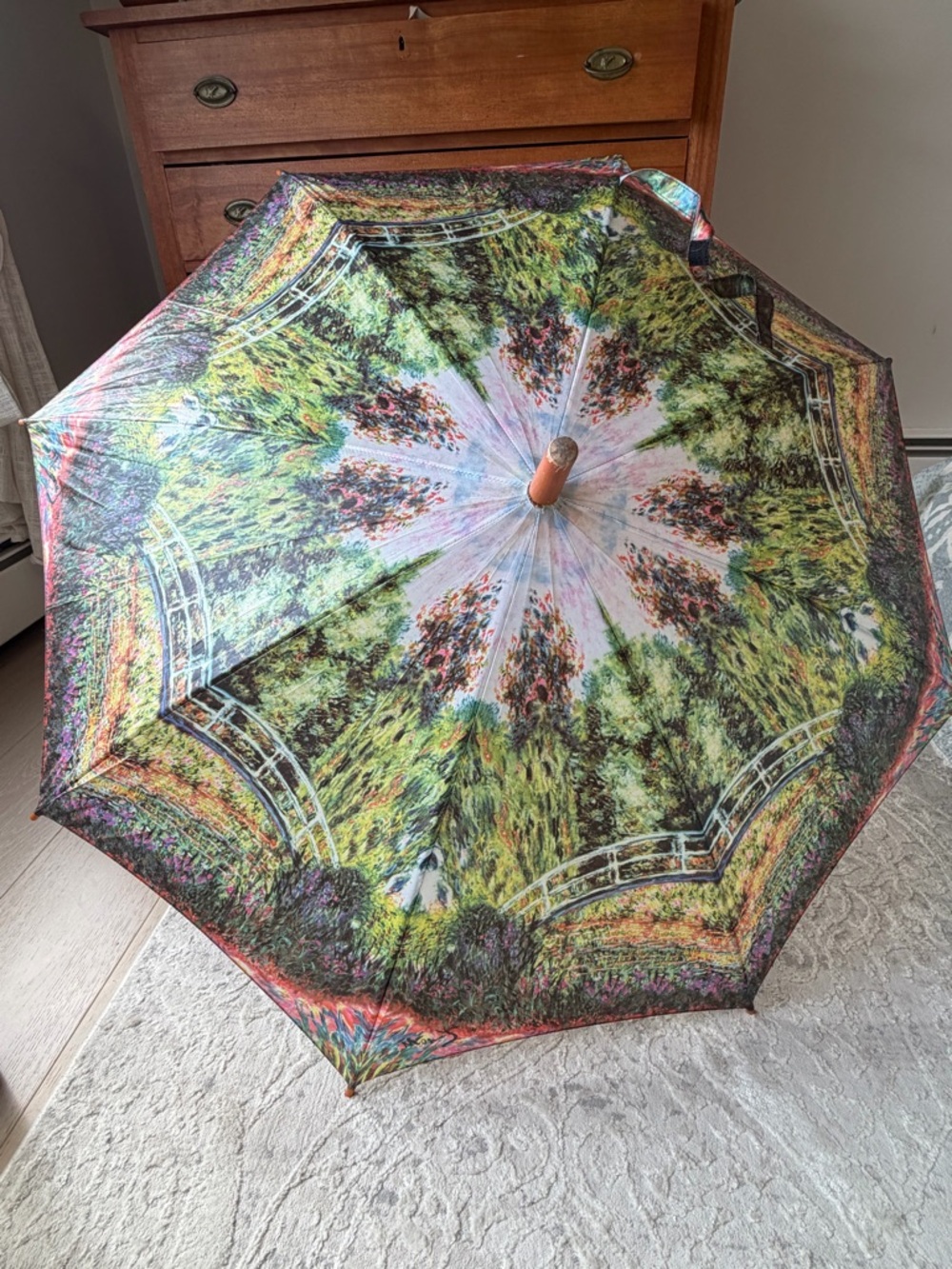 Monet museum full size Scenic Garden Print Umbrella in Green and Multicolor